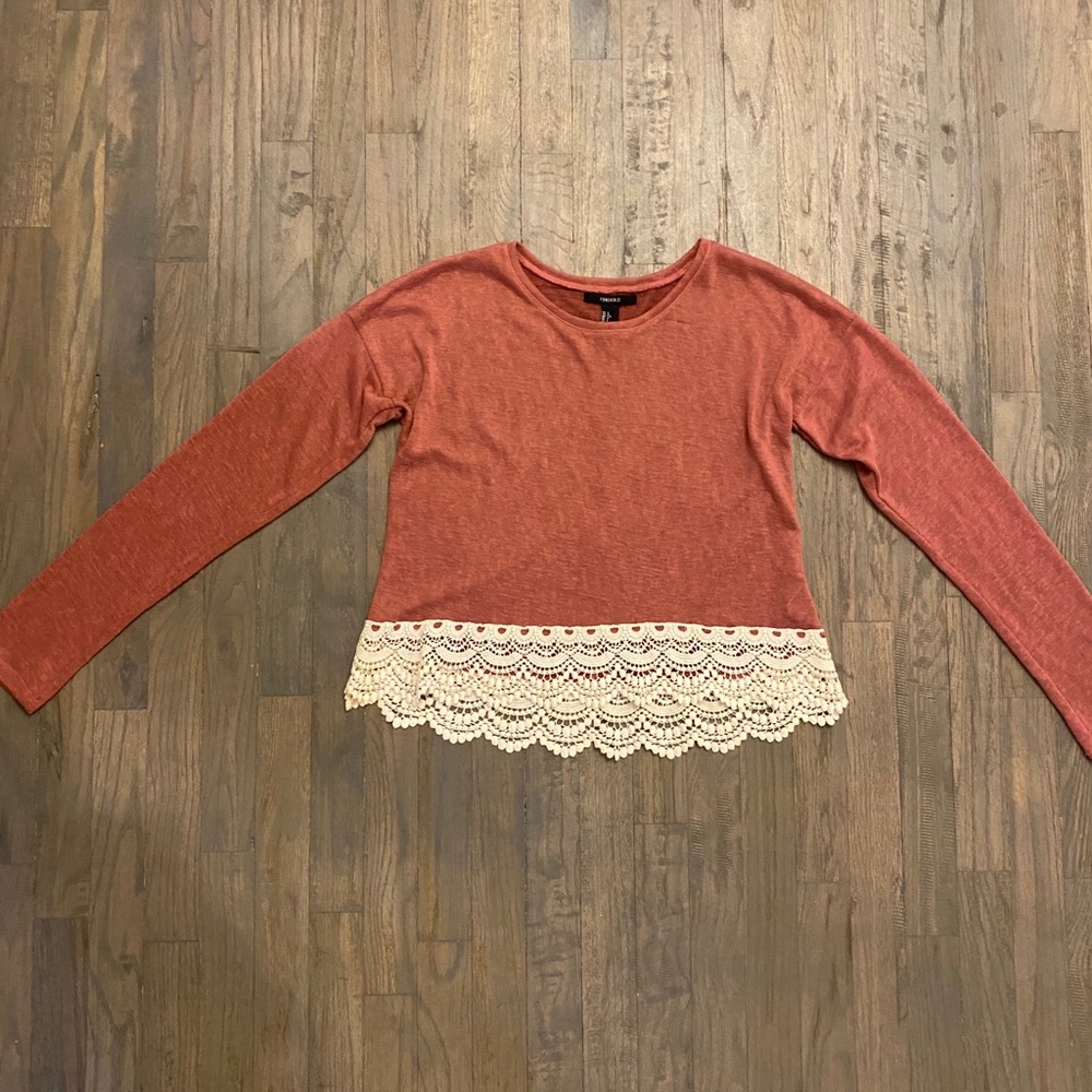 Rust/Lace Long Sleeve Top